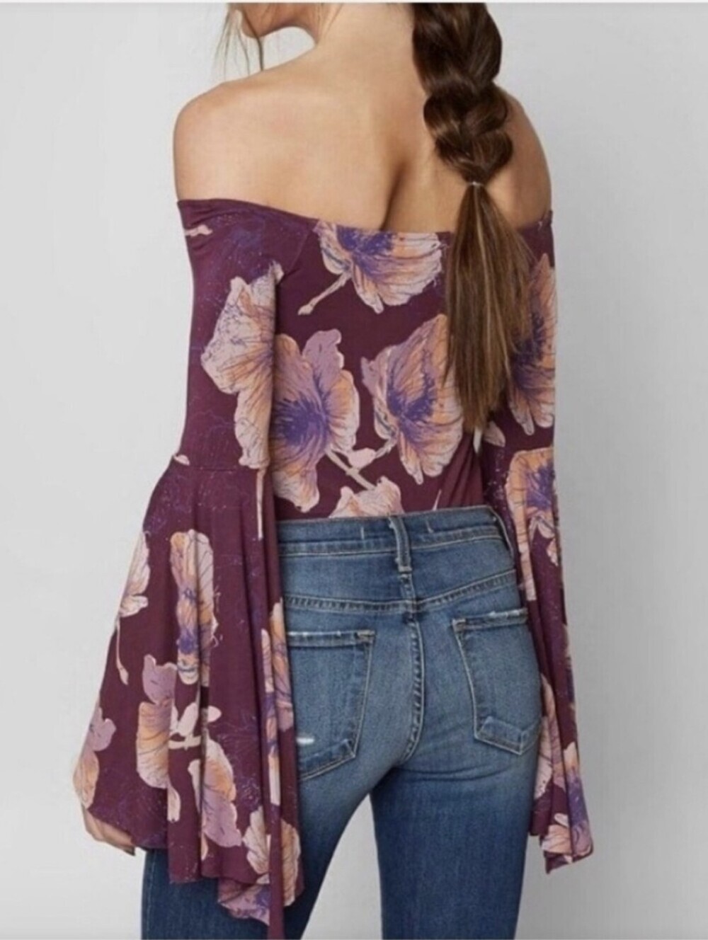 Free People Birds Of Paradise Large Blouse Whimsigoth Gothic Boho Floral Purple - Picture 3 of 11